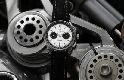 Premier B01 Chronograph 42 with silver dial and black alligator leather strap
