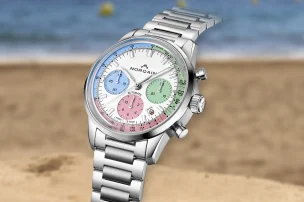 Die Norqain Freedom 60 Chrono 40mm „Enjoy Life“ Special Edition (Ref. N2201-19S01-C01-S01) mit Blick auf das Zifferblatt