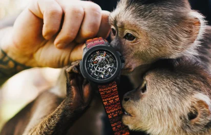 Die Norqain Wild ONE Skeleton 42 mm Hakuna Mipaka Limited Edition N3000-07Q17-B24-R01 mit Affen.