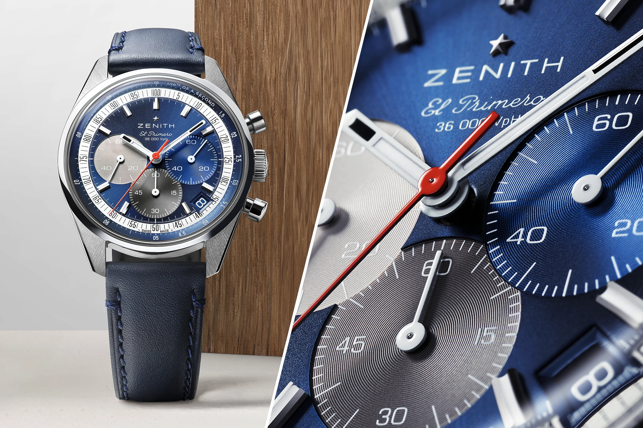 Die Frontal- und Zifferblattansicht der Zenith Chronomaster Original, Referenz 03.3200.3600/52.C910.