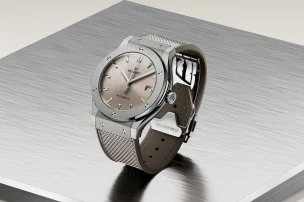 Die Frontalansicht der Hublot Classic Fusion Essential Sunny Taupe, Referenz 511.NX.4610.NR.HEC25.