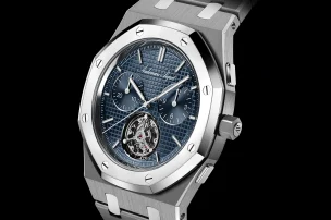 Frontalansicht der Audemars Piguet Royal Oak Jumbo Flying Tourbillon Chronograph RD#5 zum 150-jährigen Jubiläum, Referenz 26545XT.OO.1240XT.01.