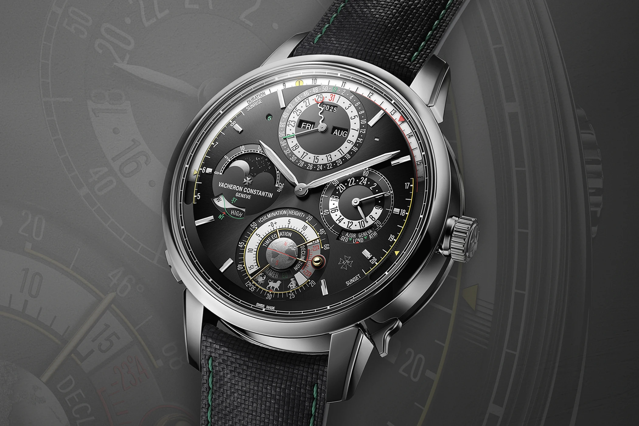 Die Zifferblattansicht der Vacheron Constantin Les Cabinotiers Solaria Ultra Grand Complication Ref. 9600C-000G-231C.