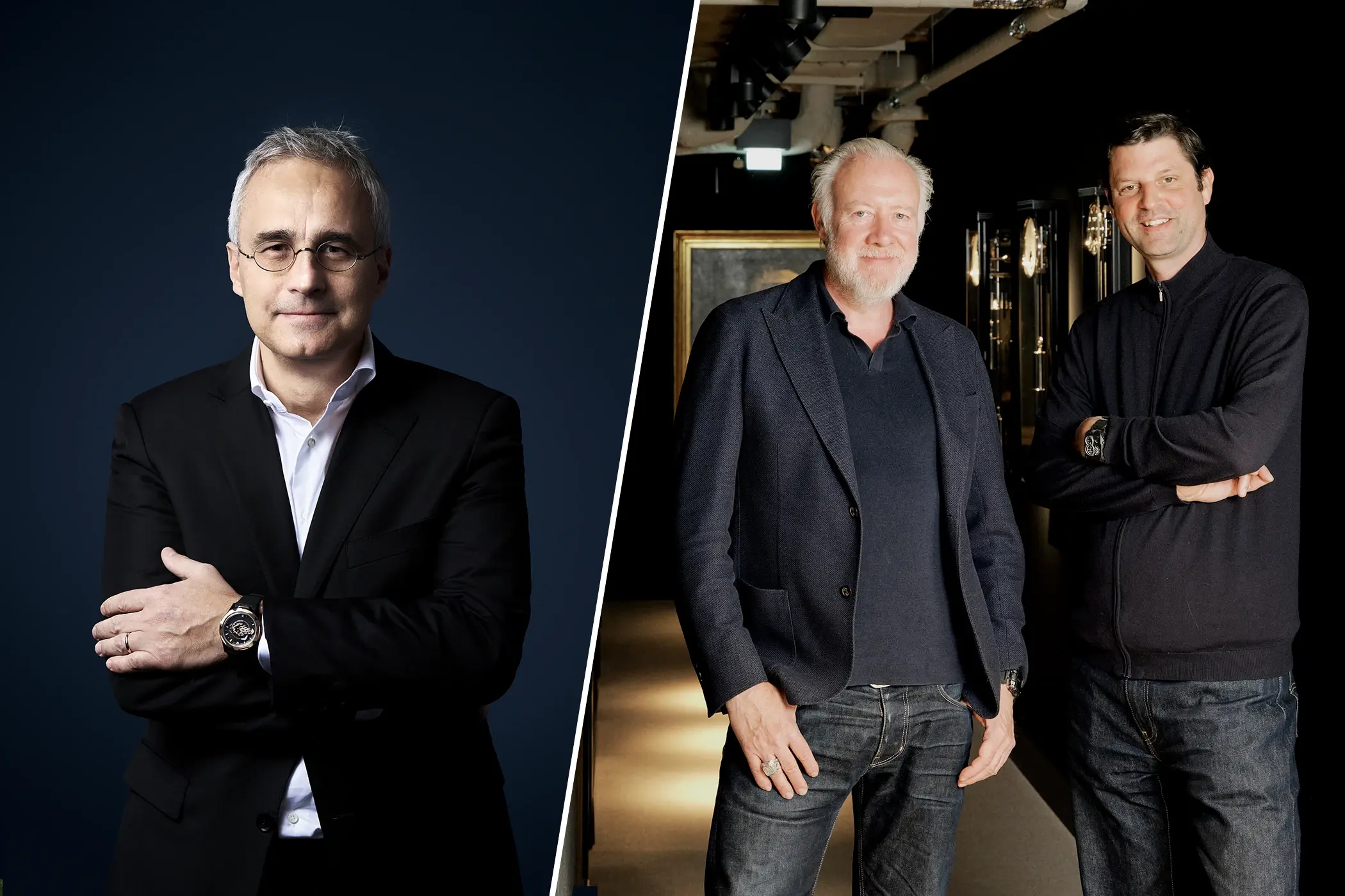 Jean-Christophe Sabatier (Chief Product Officer Ulysse Nardin), Martin Frei und Felix Baumgartner (Gründer Urwerk)