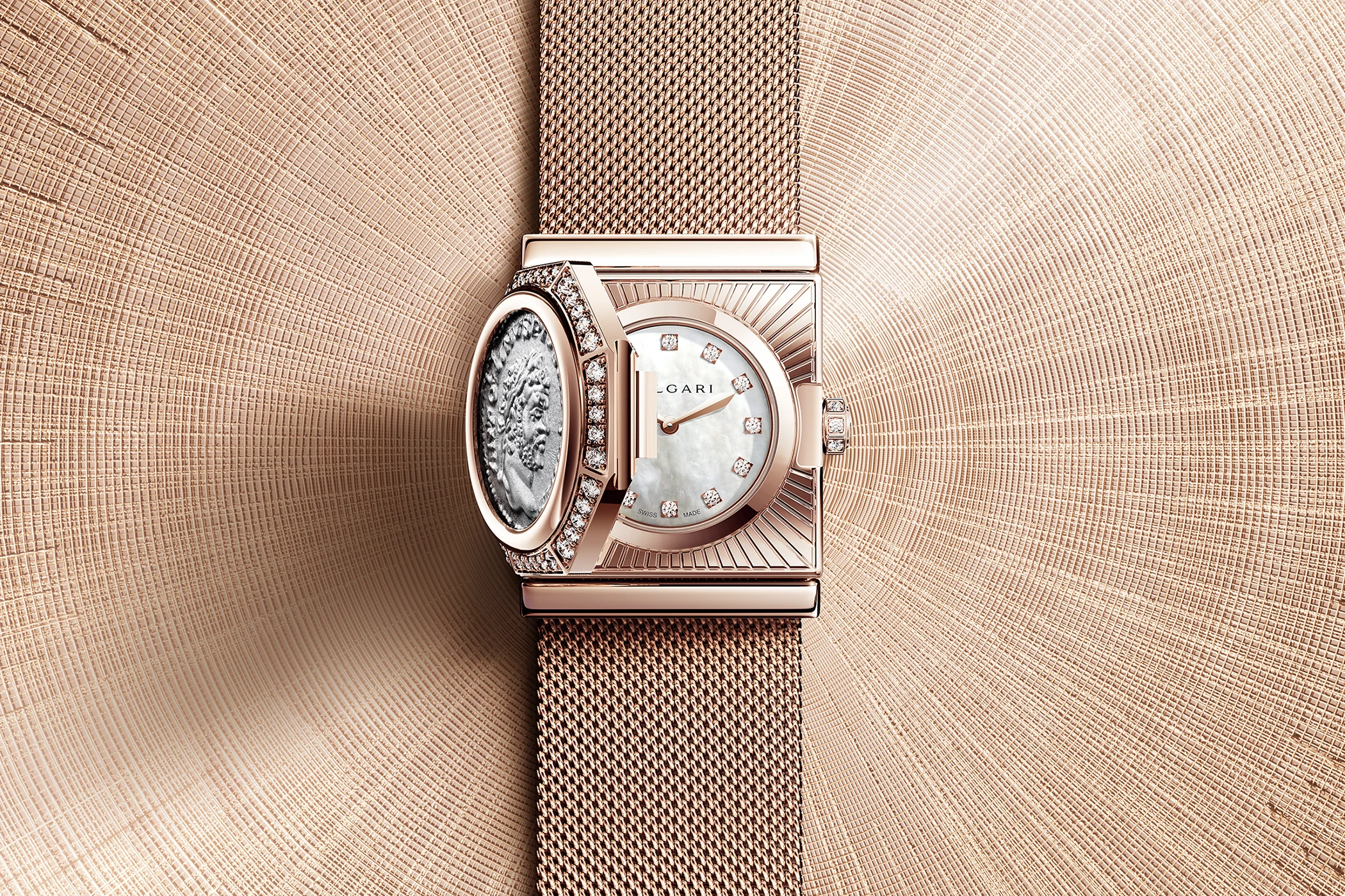 Die Bulgari Maglia Milanese Monete Secret Watch Ref. 104328.