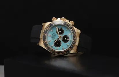 Cosmograph Daytona (Referenz 126518LN) mit türkisfarbenem Lackzifferblatt und Gelbgoldgehäuse von Rolex