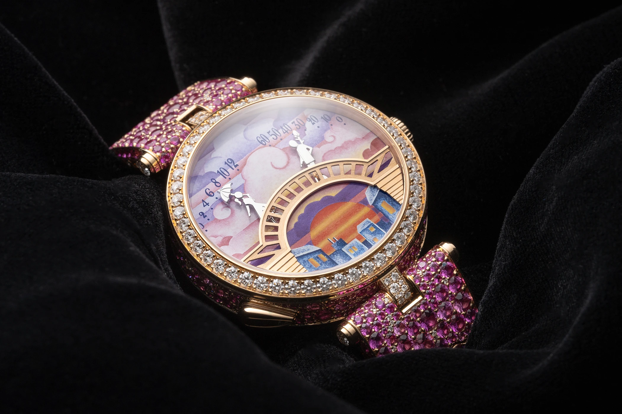 Das Zifferblatt der Van Cleef & Arpels Poetic Complications Kollektion Pont des Amoureux Aube.