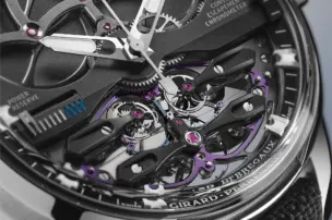 Die Detailansicht auf dem Zifferblatt der Girard-Perregaux Neo Constant Escapement