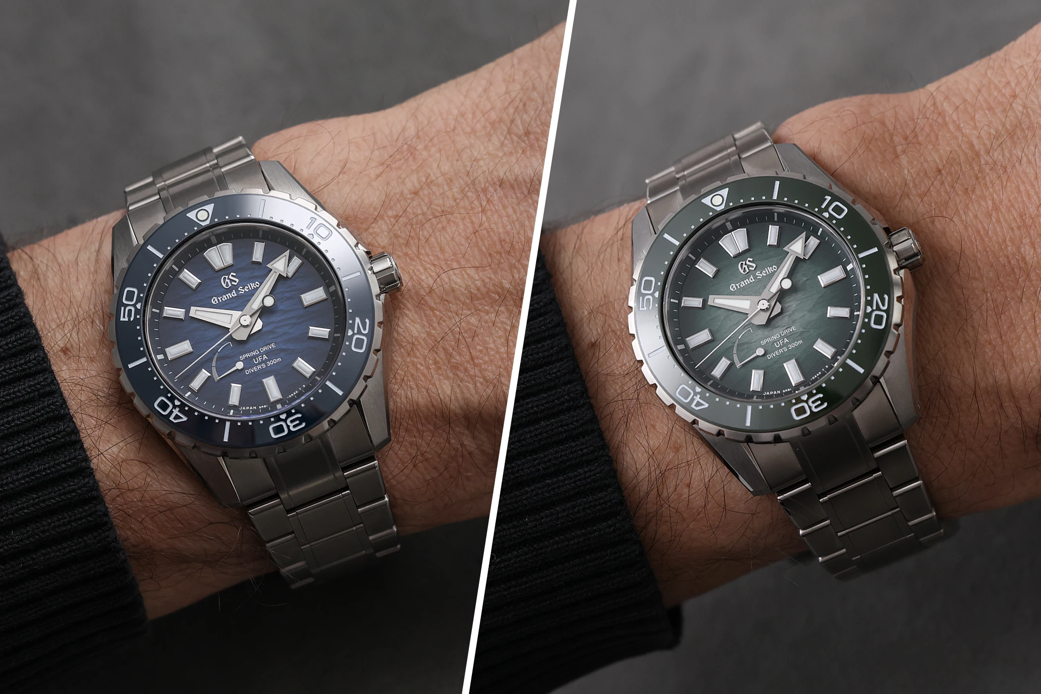 Die Grand Seiko Evolution 9 Kollektion Spring Drive U.F.A. Ushio 300 Diver SLGB023 und SLGB025.