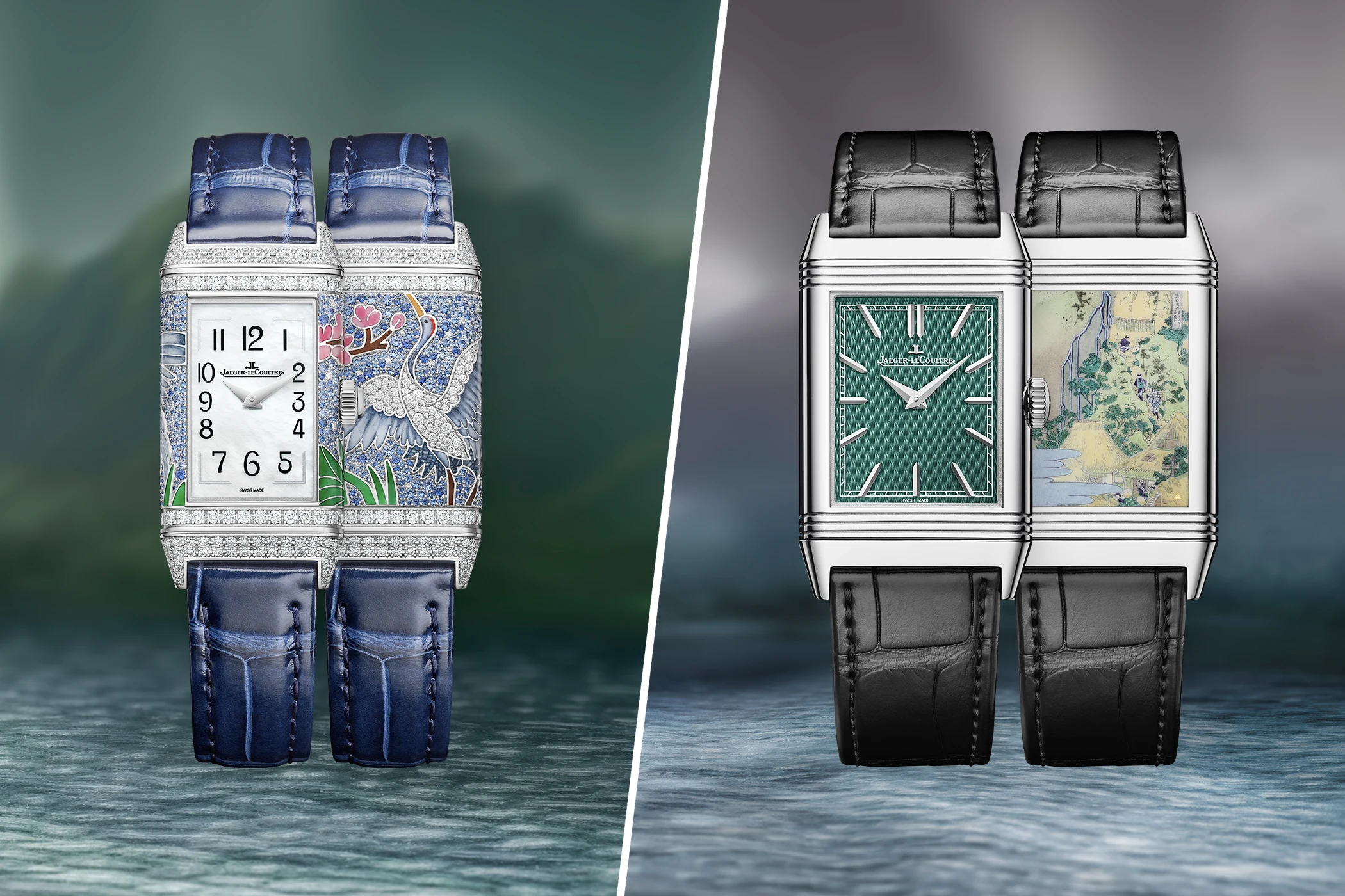 Die Jaeger-LeCoultre La Vallée des Merveilles Reverso One und Reverso Tribute Enamel Hokusai Kollektion.