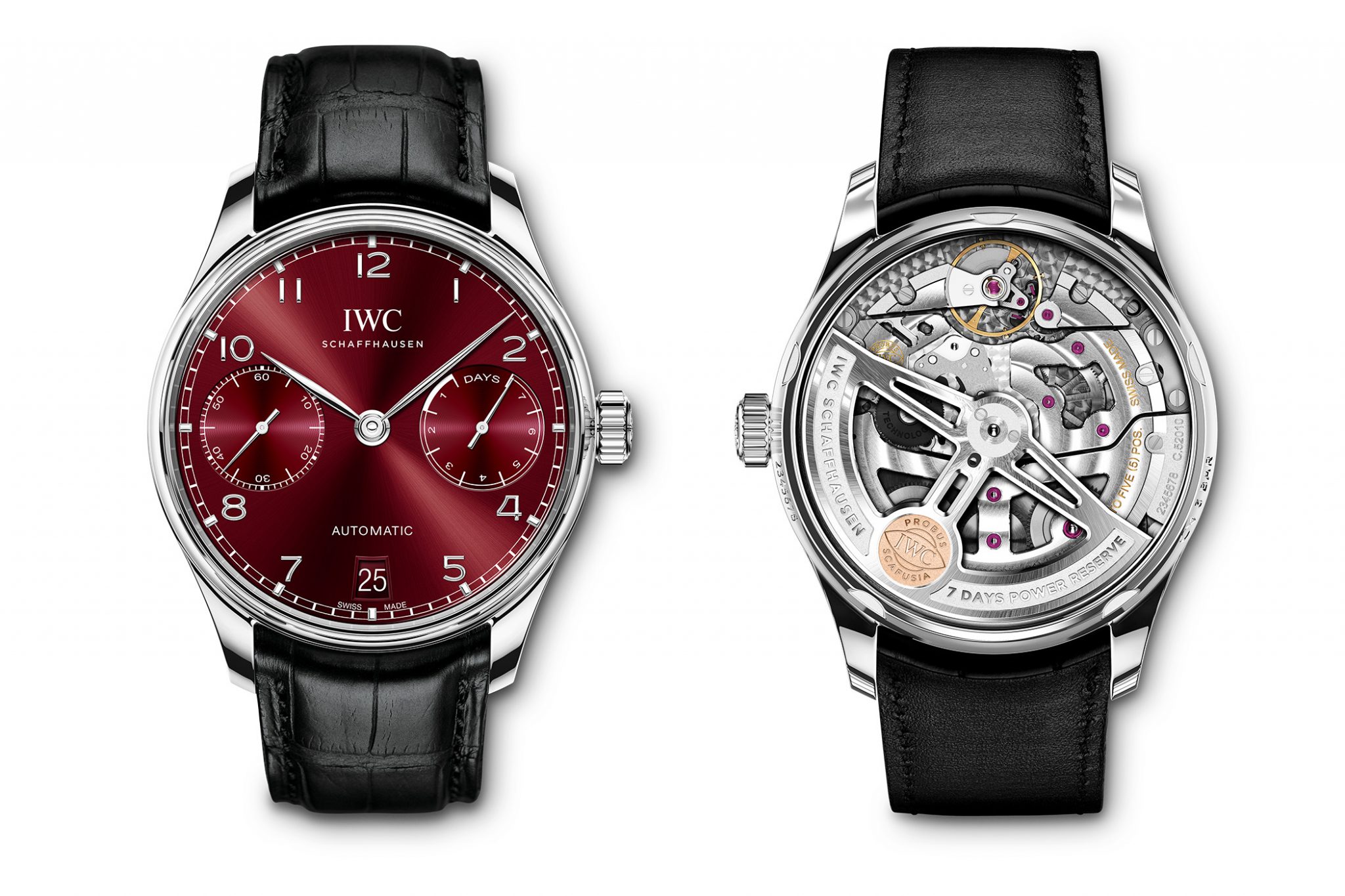 IWC Portugieser Automatic IW500714 watches and wonders 2020 novelty burgundy dial front back