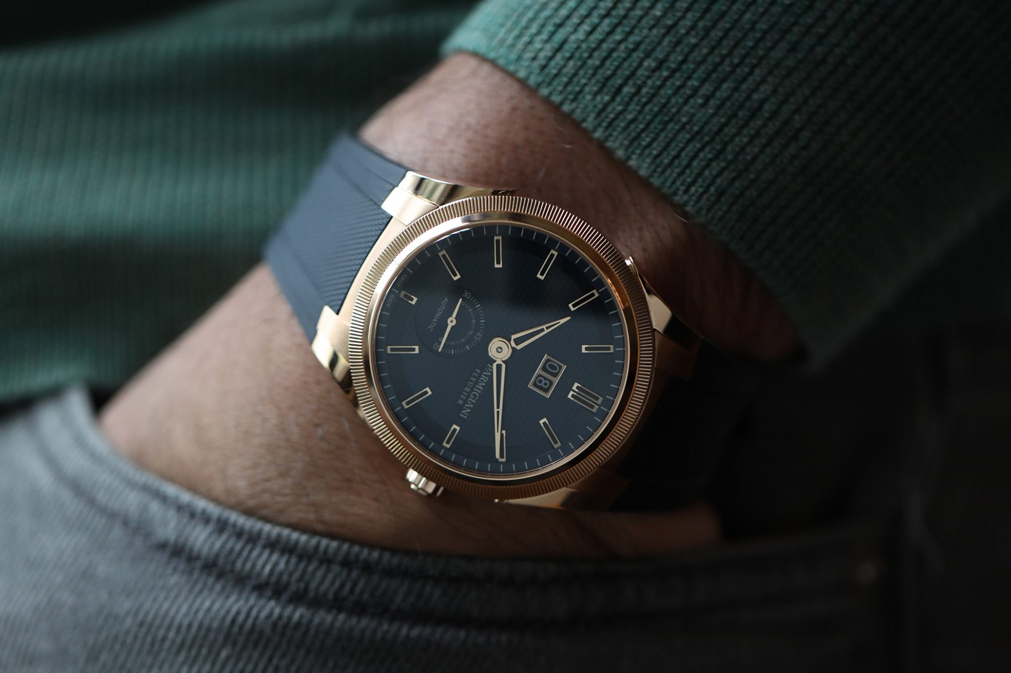 Parmigiani Fleurier Tonda GT strap on wrist gold