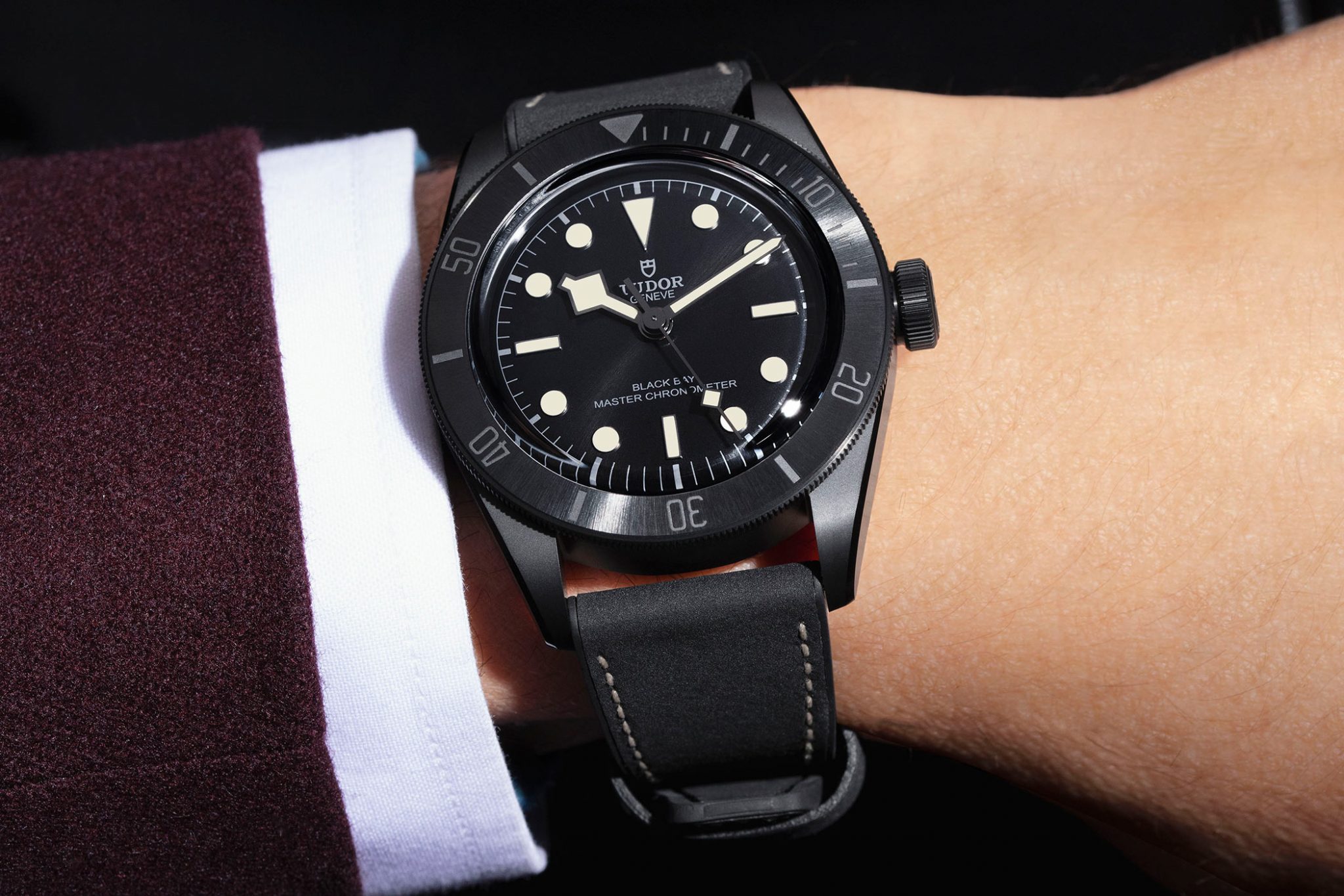 tudor black bay ceramic wristshot on the wrist all black watch