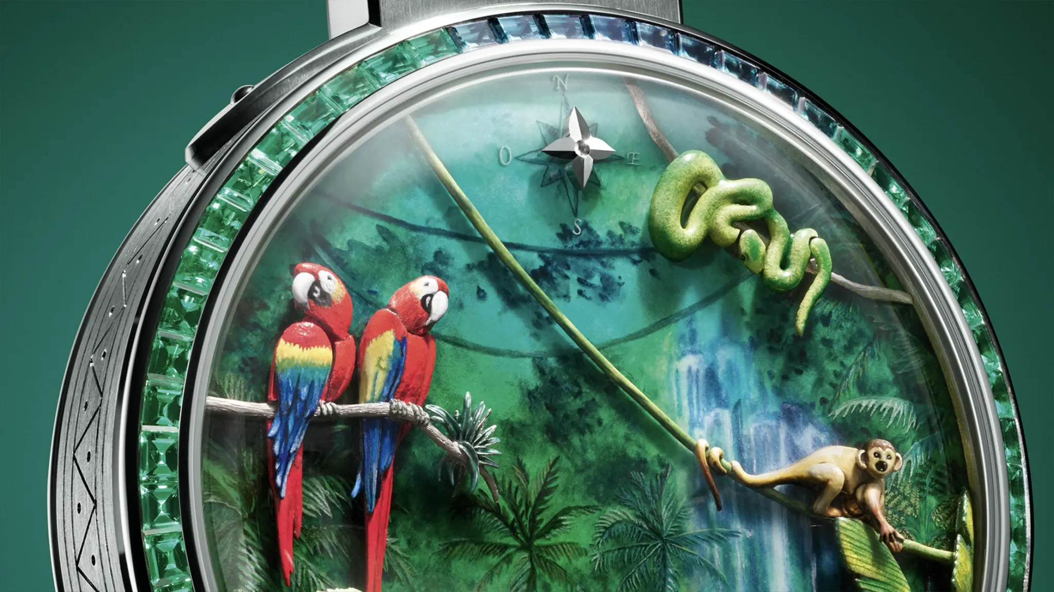 Details des Zifferblatts der Louis Vuitton Escale en Amazonie Taschenuhr
